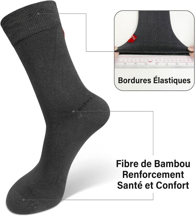 Detalle de LOFIR Chaussettes bambou courtes respirantes (crew) — lot de 6 paires homme & femme, noir, blanc, gris foncé, beige et brun
