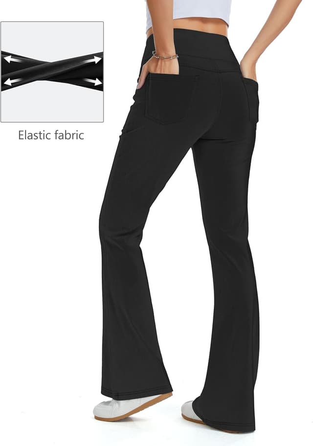 Detalle de THE GYM PEOPLE High Waist Bootcut Jeans Damen mit Bauchkontrolle & Taschen (Stretch-Denim, weites Bein)