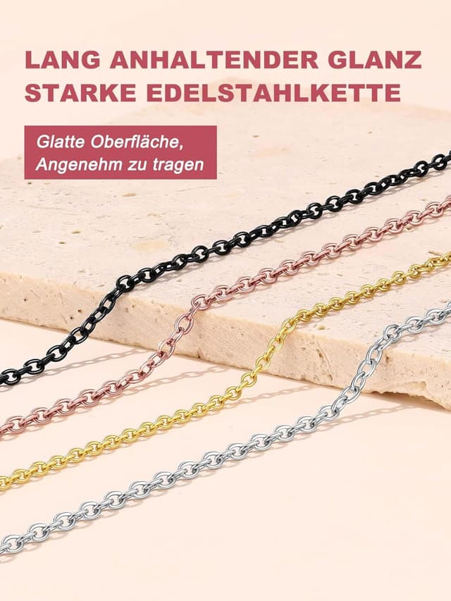 Detalle de FOCALOOK Edelstahl Kette Damen – dünne Rolokette (316L) als Ersatzkette für Anhänger, silber/gold/roségold/schwarz wählbar