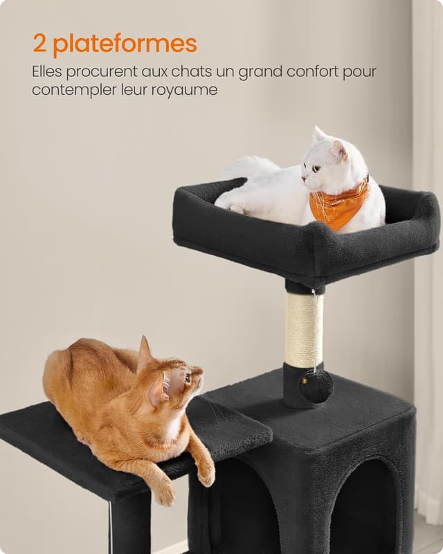 Detalle de Feandrea Arbre à chat 143 cm PCT161B01 : tour à griffer avec 2 plateformes, 1 cueva et hamac