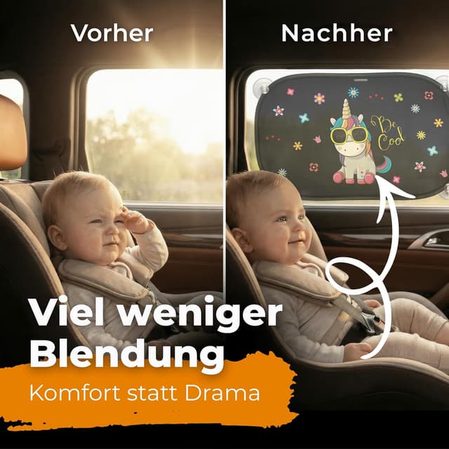 Detalle de CARAMAZ Sonnenschutz fürs Auto Baby „Einhorn“ mit zertifiziertem UV-Schutz, universell passend (2 Stück) – 48 x 30 cm