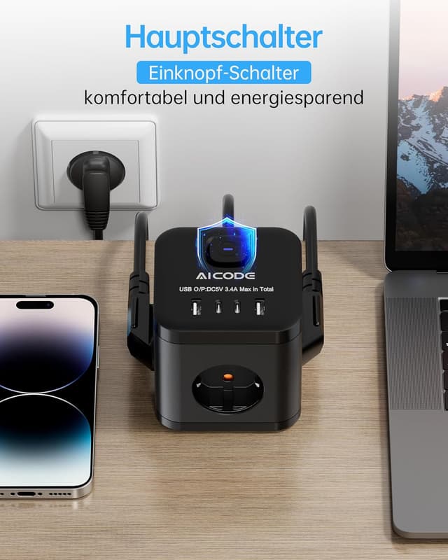 Thumbnail 6 de AICODE Steckdosenwürfel 3680 W mit 4 USB