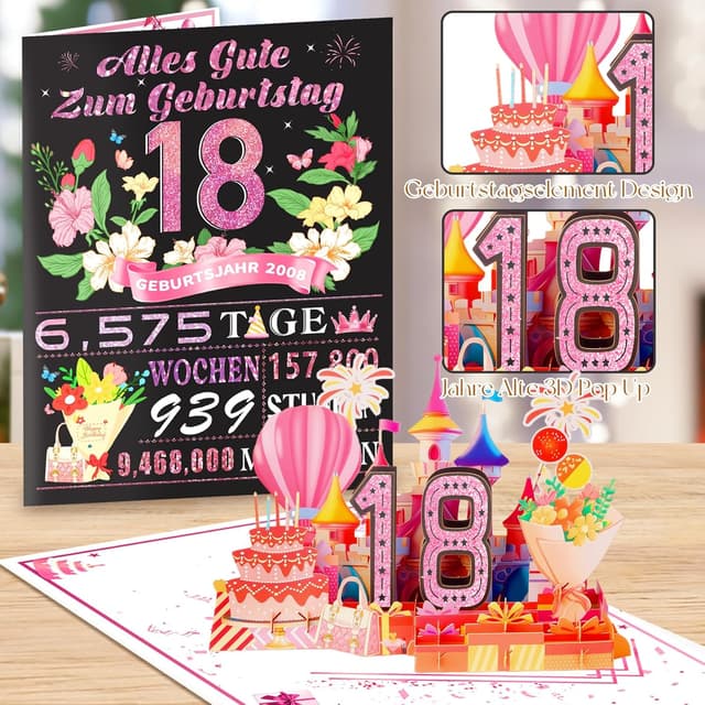 Detalle 2 de Geburtstagskarte 18. Geburtstag mit 3D Pop-up