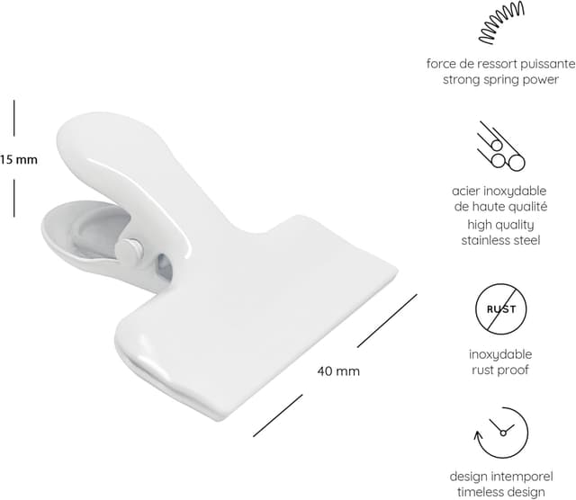 Detalle de heimzeit Pinces de fermeture pour sacs alimentaires en acier inoxydable (blanc) – lot de 12