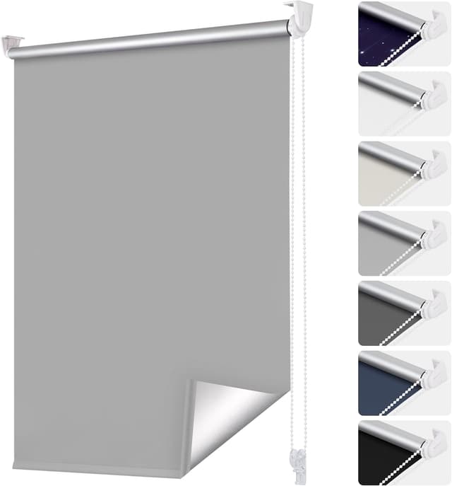 Detalle de smartdemo Verdunklungsrollo B40 x H130 cm – Thermorollo mit 100% Polyester, ohne Bohren & mit Bohren (Klemmrollo, grau)