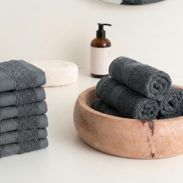 Thumbnail 4 de Todocama Juego de 12 Toallas de Mano 30x30 cm Gris Oscuro