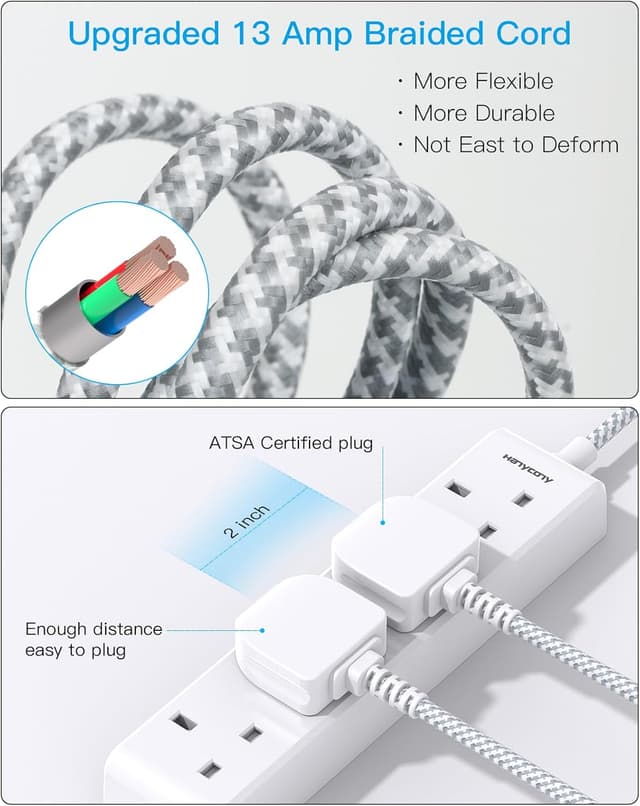 Thumbnail 5 de HANYCONY 4 Way Extension Lead 1M with Braided Cable