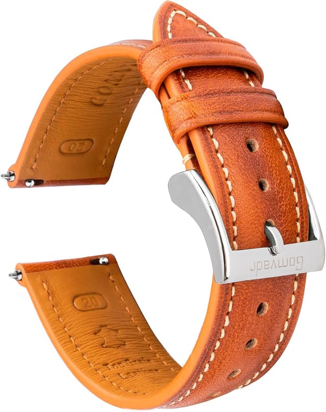 Detalle de Gomvadr Quick-Release Leder Uhrenarmband (zweifarbig) mit Edelstahlschließe – für 18 bis 22 mm
