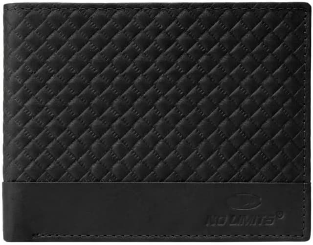 Detalle de No Limits Portafoglio Uomo in Vera Pelle nero, design intrecciato slim con portamonete