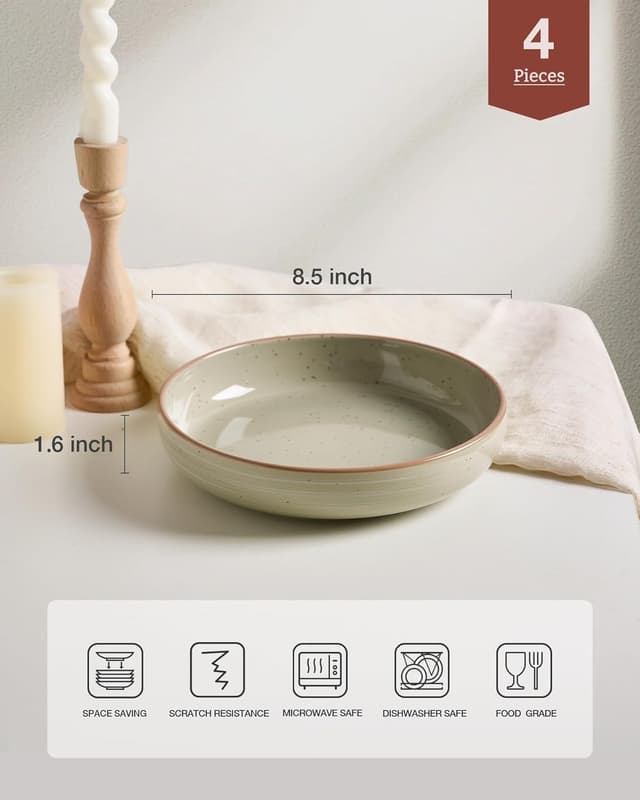 Detalle 2 de famiware Milkyway 33 oz Bowl Set (Set of 4) — double reactive glazed pasta & salad bowls, speckled green