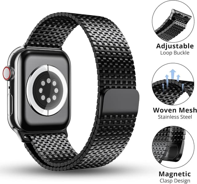 Detalle de LULULOOK Milanese Loop Magnetic Clasp Stainless Steel Strap for Apple Watch (Series 1–11, Ultra models)