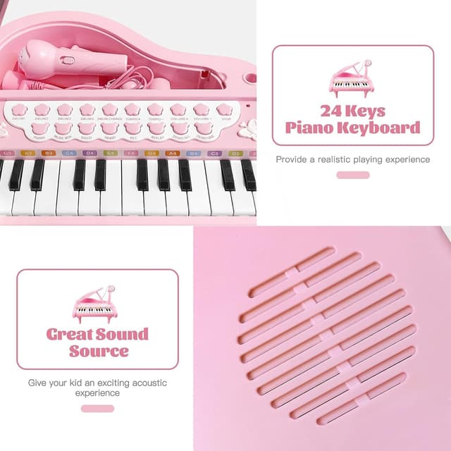 Detalle de Love&Mini 24-Key Toddler Piano Keyboard Toy with Microphone (Pink) for Ages 1–5
