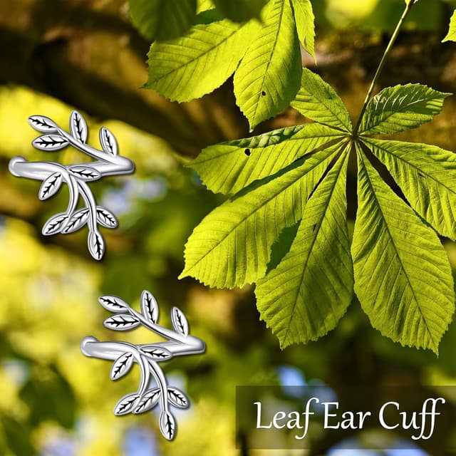Detalle de CUPENDA Blatt Ohrmanschetten-Ohrringe aus 925 Sterlingsilber (Ohrkletterer, ohne Piercing)