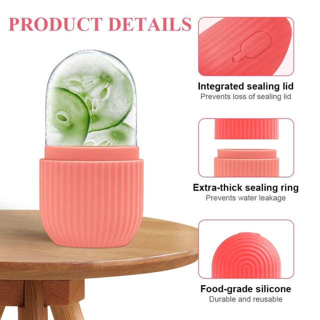 Detalle 2 de flintronic Ice Roller – Eisroller für Gesicht & Augen aus lebensmittelechtem Silikon (rosa)