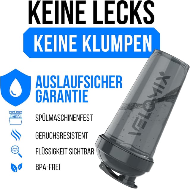 Detalle de VELOMIX 4er-Set Eiweiß-Shaker 828 ml (BPA-frei, auslaufsicher, spülmaschinengeeignet)