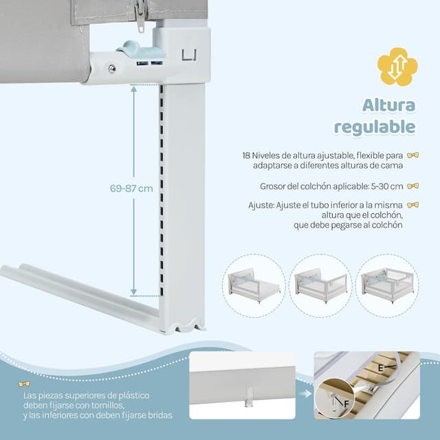 Thumbnail 3 de WOLTU Barandilla de seguridad 200 cm para cama 🛏️