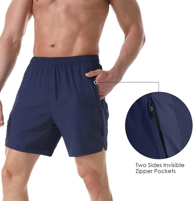 Detalle de Gerlobal Men’s 7" Athletic Running Shorts with Lightweight Quick-Dry Fabric and Zipper Pockets