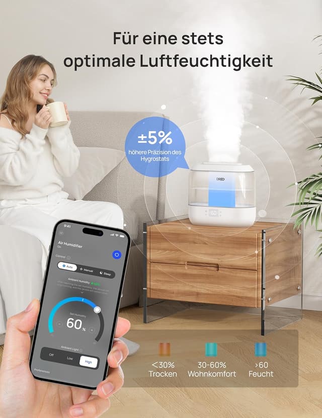 Detalle de Dreo Schlafzimmer Luftbefeuchter 4 l