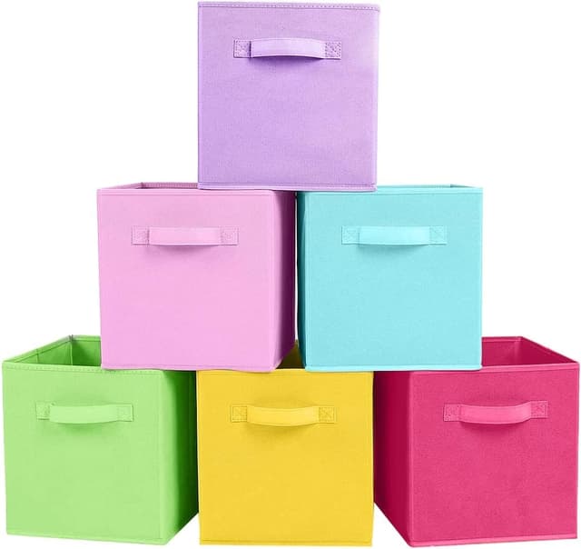 Detalle de powerking Aufbewahrungsbox-Set mit 6 faltbaren Würfeln aus Stoff (Regenbogenfarbe)