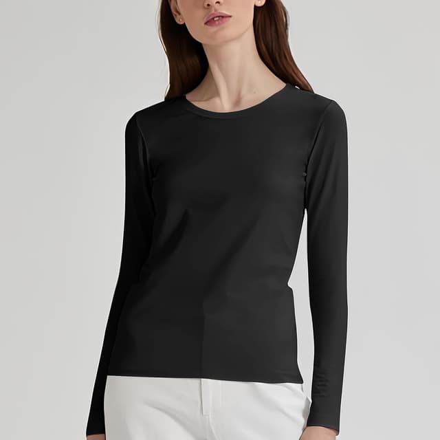 Detalle de LiKing Maglietta donna a maniche lunghe con scollo tondo in cotone, 3 paia (3er pack) 6151