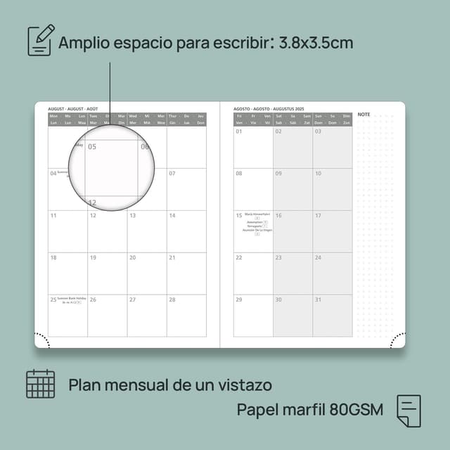 Detalle 2 de POPRUN Agenda 2025 2026 semanal 17 meses