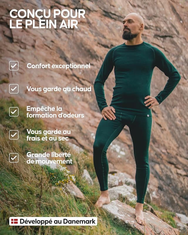 Detalle 2 de DANISH ENDURANCE T-shirt thermique en laine mérinos (manches longues) pour homme