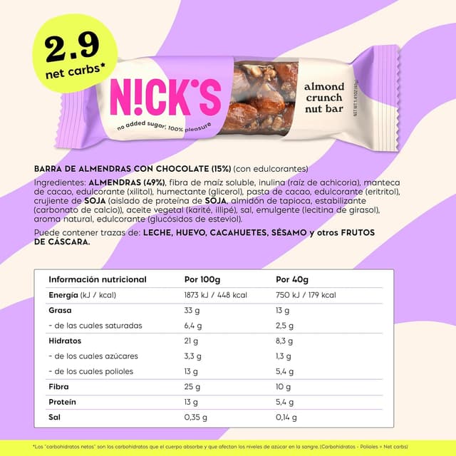 Thumbnail 1 de NICKS bar de almendras keto 12x40g