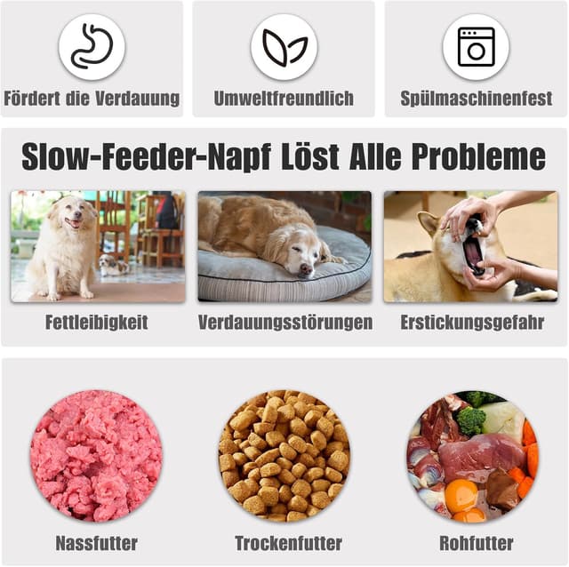 Detalle 2 de Antischlingnapf für große Hunde (27,1 cm) – Slow Feeder Futternapf in Grau