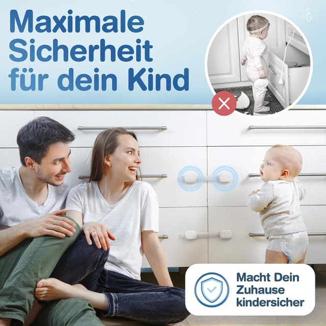 Detalle de ADLERSFELD® 10er Kindersicherung für Schränke (schrank kindersicherung, mit 3M Kleber)