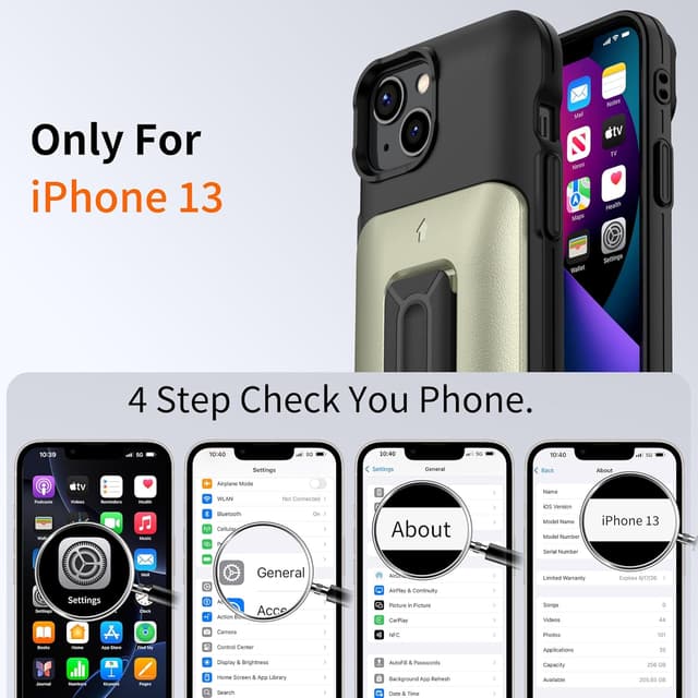 Detalle 2 de Gritup iPhone 13 Gold phone case with sliding card slot, kickstand and 2 HD screen protectors