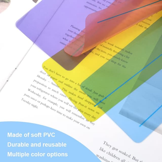 Detalle de Vicloon Strisce di lettura guidate (16 pezzi) per segnalibri trasparenti multicolore, supporto per dislessia