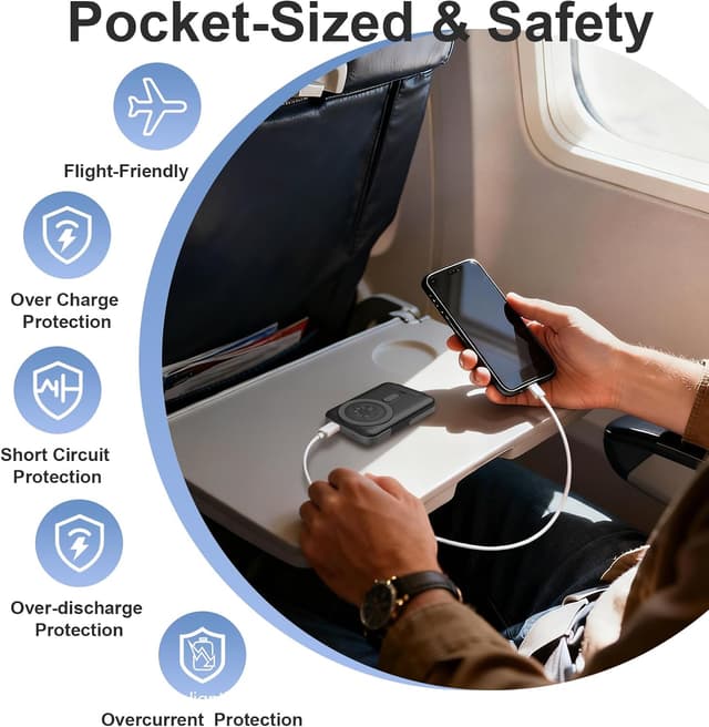Detalle de JUOVI Batterie Externe Magnétique 10000 mAh sans fil 22,5 W avec écran LED et double support