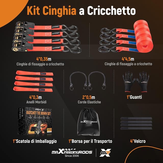 Detalle de maXpeedingrods set di 4 cinghie di fissaggio a cricchetto da 4,5 m con ganci a S e sicurezza fino a 997 kg (EN 12195-2) – Rosso