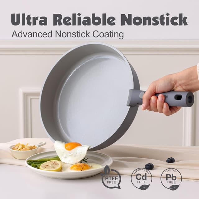 Detalle de SENSARTE Keramik Topfsets Pfannenset 17-teiliges Antihaft-Kochgeschirr mit abnehmbaren Griffen (Grau)