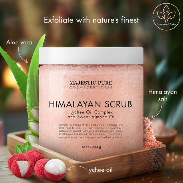 Detalle 2 de Majestic Pure Himalayan Salt Body Scrub with Lychee Oil, Exfoliating Salt Scrub (10 oz tub)