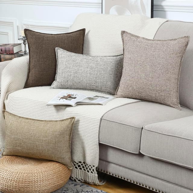 Detalle de Madizz 2er Set Kissenbezüge aus Polyester-Leinen (Taupe) – 45 x 45 cm