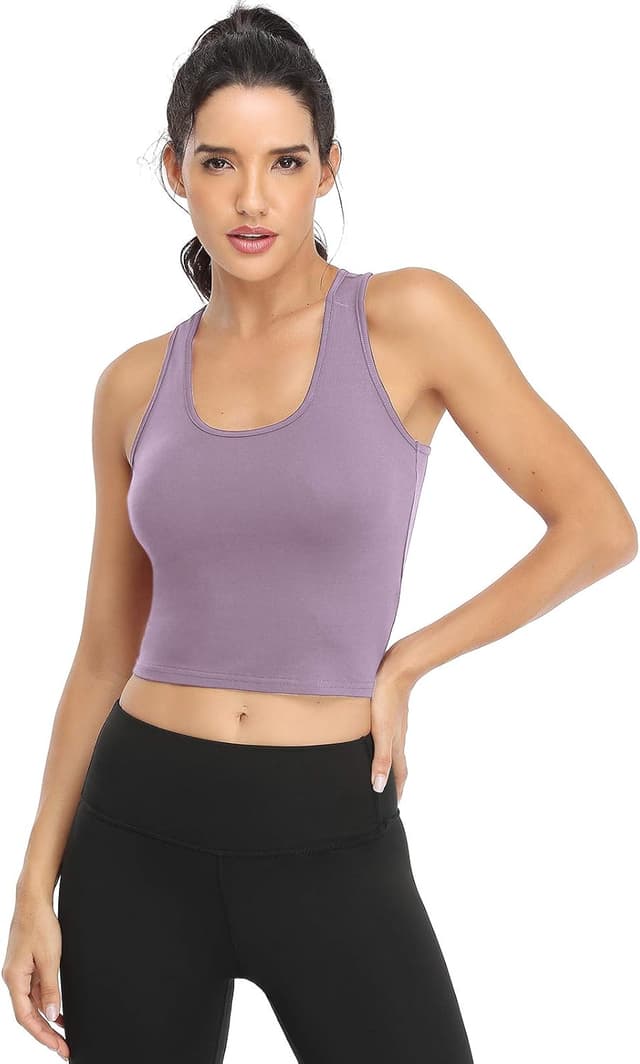 Detalle 2 de Joviren Cotton Workout Crop Tank Top for Women (Racerback) — 4 Pack