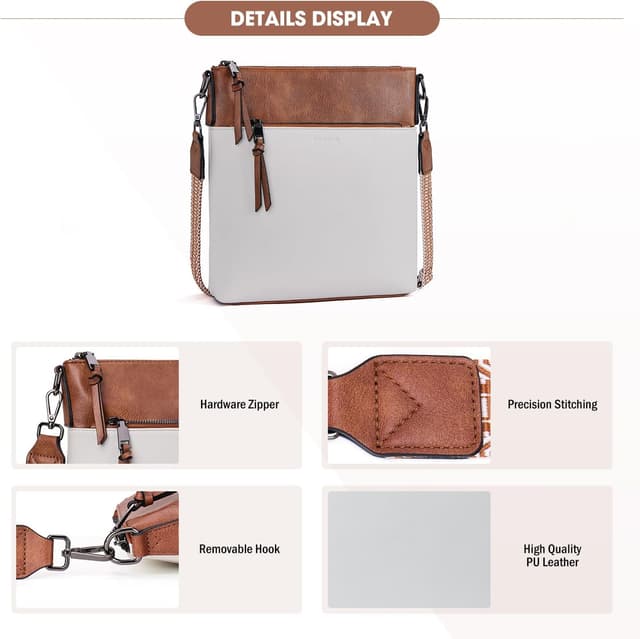 Detalle de Roulens Trendy Crossbody Bag for Women – lightweight medium vegan leather purse with adjustable wide strap