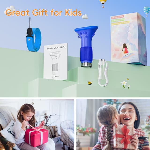 Thumbnail 6 de SGAINUL Digitales Mikroskop für Kinder (Mini-Mikroskopkamera) mit 2-Zoll-Bildschirm, bis 1.000x Zoom – blau