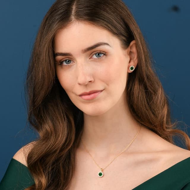 Detalle de Collier pendentif “halo” Diamond Treats en argent 925 avec zircon vert (chaîne 40 cm)