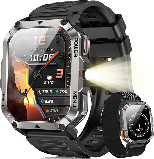 Detalle de Blackview Smartwatch Uomo W70Pro: chiamate Bluetooth, fitness e bussola con display 2.01" militare
