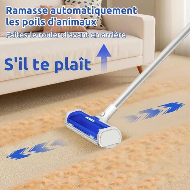 Detalle de ACE2ACE Brosse Tapis anti-poils pour tapis et carpettes, manche réglable jusqu’à 1,5 m (bleu)