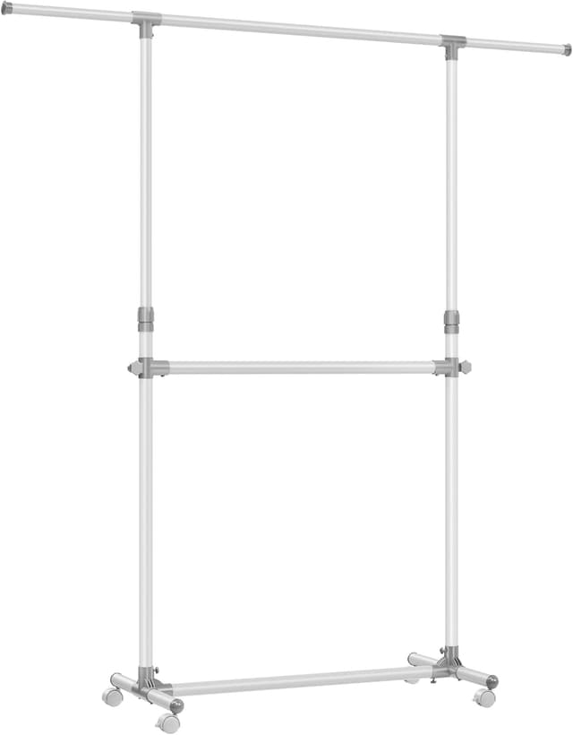 Detalle de SONGMICS Stand appendiabiti doppio LLR401W01 con asta estensibile e ruote, altezza regolabile 113-180 cm