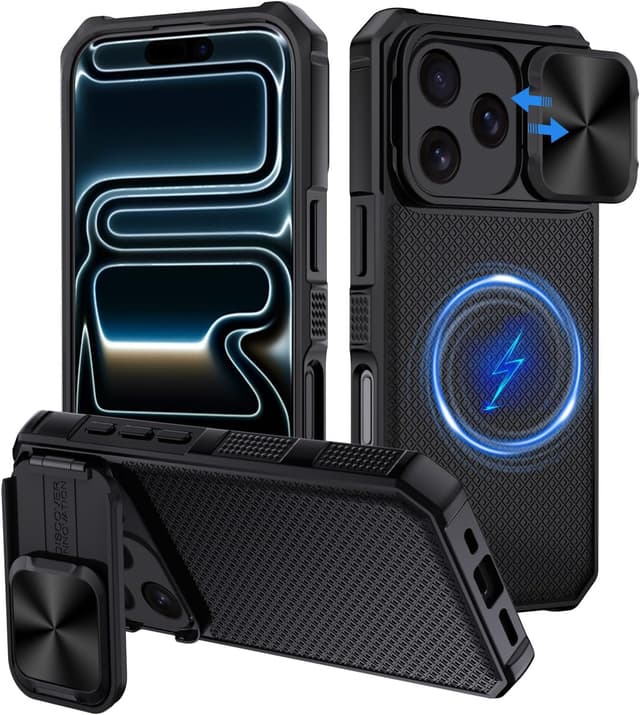 Detalle de XTCASE Coque iPhone 17 Pro magnétique compatible MagSafe avec protection caméra et coulisse étui noir