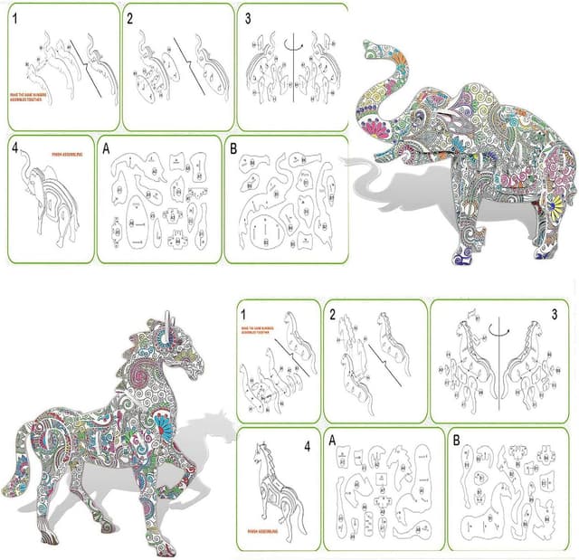 Detalle de Jiaweixiang 3D Animal Colouring Puzzle Set with 12 Gel Markers (4 puzzles, ages 5–12)