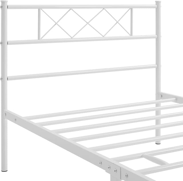 Detalle 2 de Yaheetech Struttura letto singolo in metallo con testiera a X e rete a doghe 90x200 cm (bianco)
