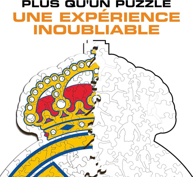 Detalle de Iconic Puzzles Real Madrid (Logo) – Puzzle en bois sous licence officielle, 500 pièces, taille L