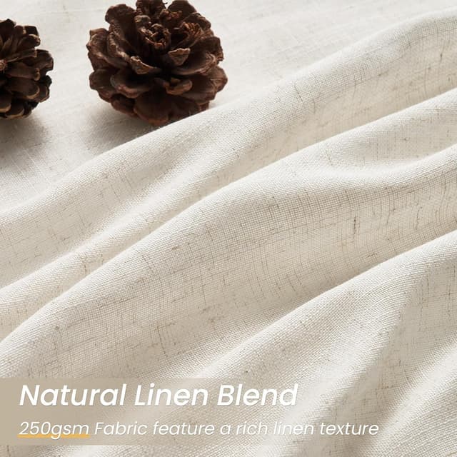 Detalle 2 de Topfinel Vorhänge mit Kräuselband (2er Set) Beige Natural Boho Leinenoptik, halbtransparent – 140×245 cm