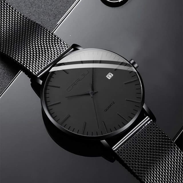 Thumbnail 6 de CRRJU Herren-Uhr ultra dünn, wasserdicht mit schwarzem Edelstahl-Meshband – analog, Quarz