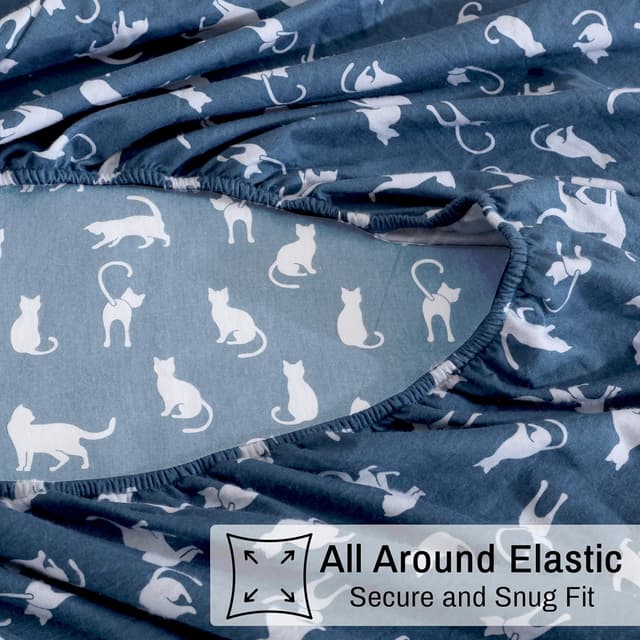 Detalle 2 de ZOYER Queen Flannel Sheets Set (100% Cotton) - Double Brushed, 16-Inch Deep Pockets, White Cat, 4-Piece